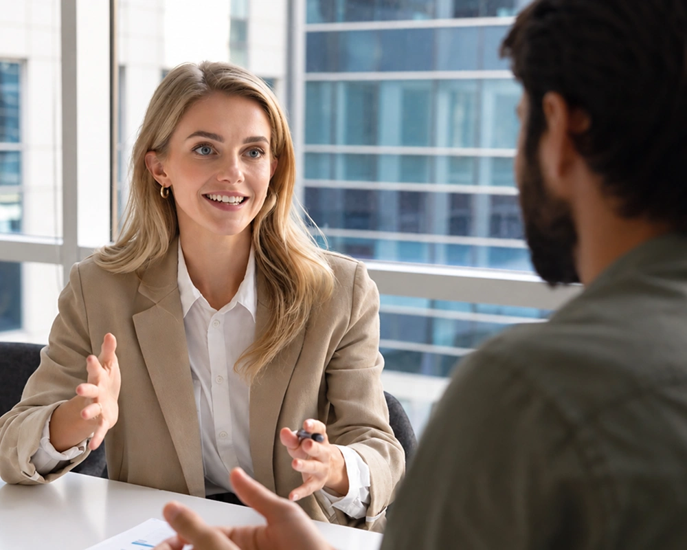 Valunxt adviser in conversation with a client