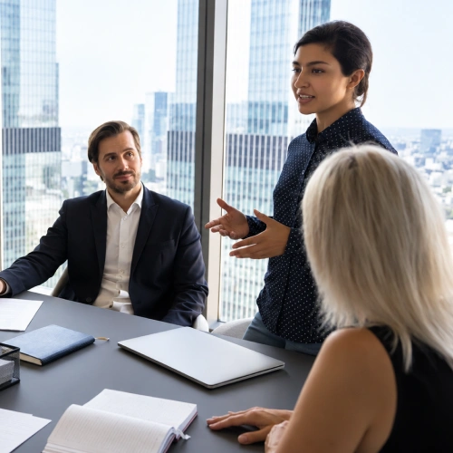 Advisers in discussion around a boardroom table